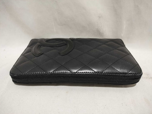 CHANEL シャネル 財布 カンボンライン A48660 ブラック ピンク レザー レディース ココマーク ラウンドファスナー長財布 シルバー金具