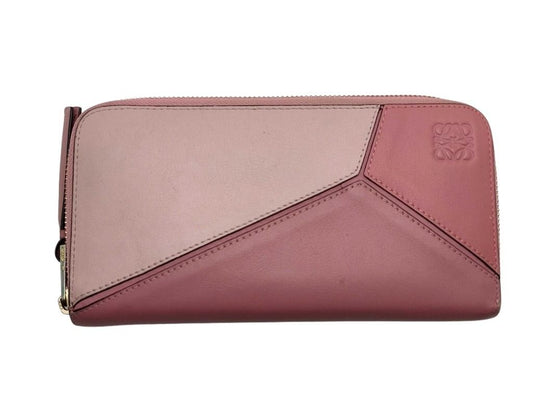 LOEWE ロエベ 財布 パズル 122N30 ピンク系 ブラック レザー レディース ラウンドファスナー 長財布 ゴールド金具