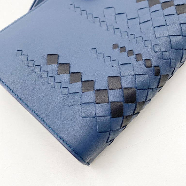 BOTTEGA VENETA ボッテガ ヴェネタ クラッチバッグ イントレチャート マイクロマクロ ブルー レザー メンズ 美品