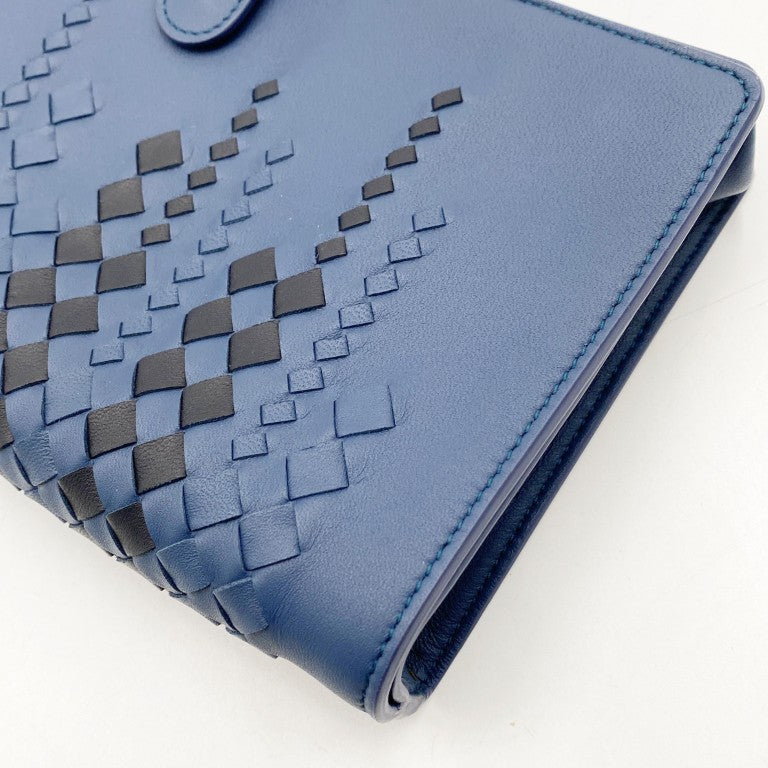 BOTTEGA VENETA ボッテガ ヴェネタ クラッチバッグ イントレチャート マイクロマクロ ブルー レザー メンズ 美品