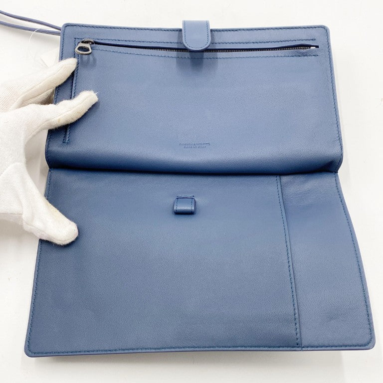 BOTTEGA VENETA ボッテガ ヴェネタ クラッチバッグ イントレチャート マイクロマクロ ブルー レザー メンズ 美品