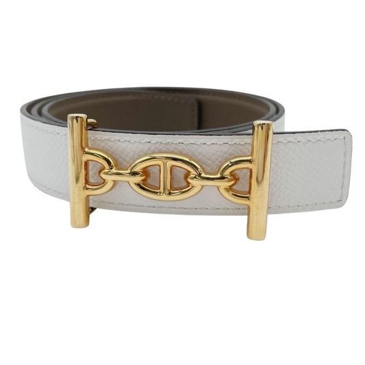 HERMES エルメス ベルト ラグーヌ ホワイト ブラウン系 レザー レディース リバーシブル ゴールド金具 美品
