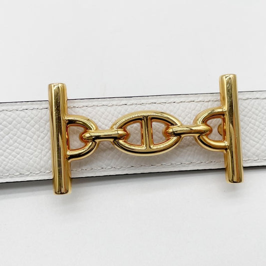 HERMES エルメス ベルト ラグーヌ ホワイト ブラウン系 レザー レディース リバーシブル ゴールド金具 美品