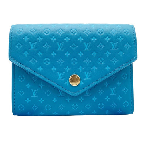 LOUIS VUITTON ルイヴィトン 財布 ナノグラム ポルトフォイユ･ヴィクトリーヌ M82314 ブルー レザー レディース 三つ折り 財布 ゴールド金具 美品