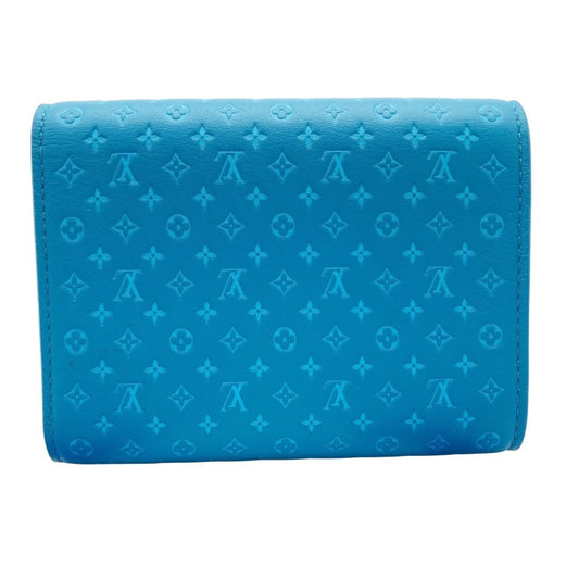 LOUIS VUITTON ルイヴィトン 財布 ナノグラム ポルトフォイユ･ヴィクトリーヌ M82314 ブルー レザー レディース 三つ折り 財布 ゴールド金具 美品