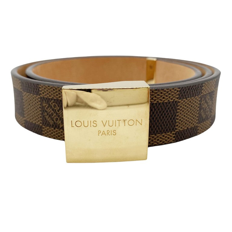 LOUIS VUITTON ルイヴィトン ベルト サンチュール･キャレ N6803W エベヌ（ブラウン） ダミエ メンズ ゴールド金具 美品