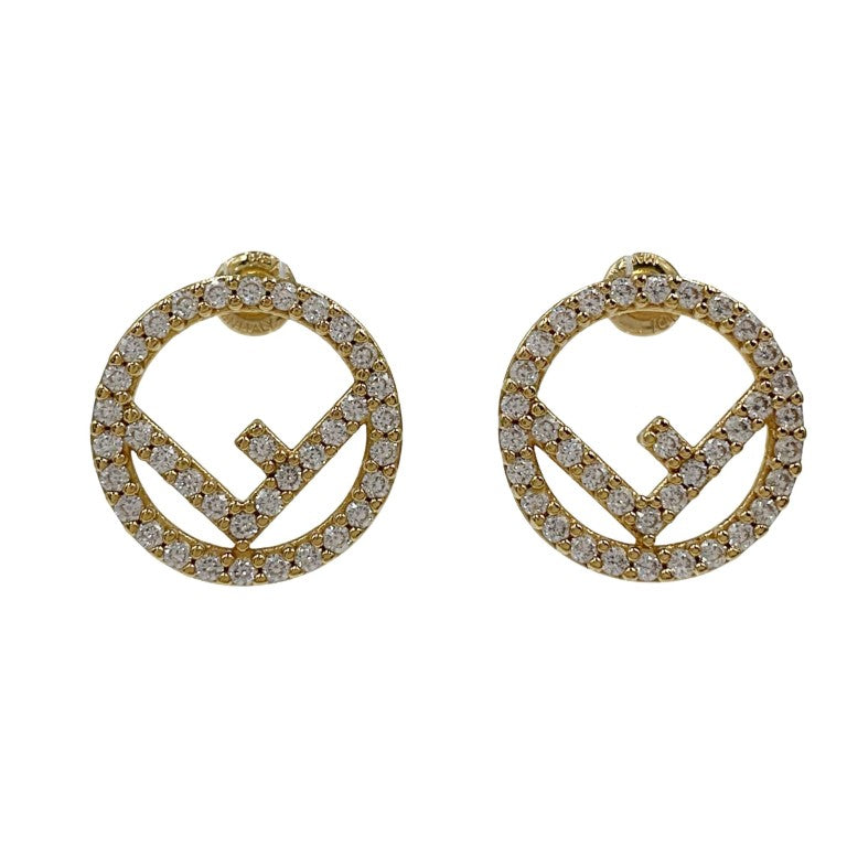 FENDI フェンディ ピアス エフイズ 8AH302 ゴールド メッキ レディース ラインストーン 美品