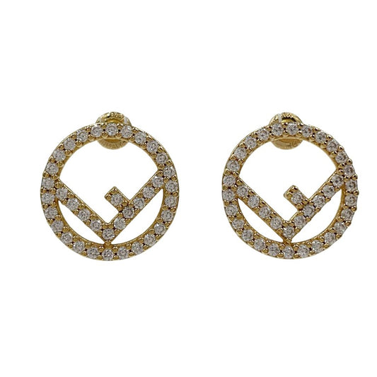 FENDI フェンディ ピアス エフイズ 8AH302 ゴールド メッキ レディース ラインストーン 美品