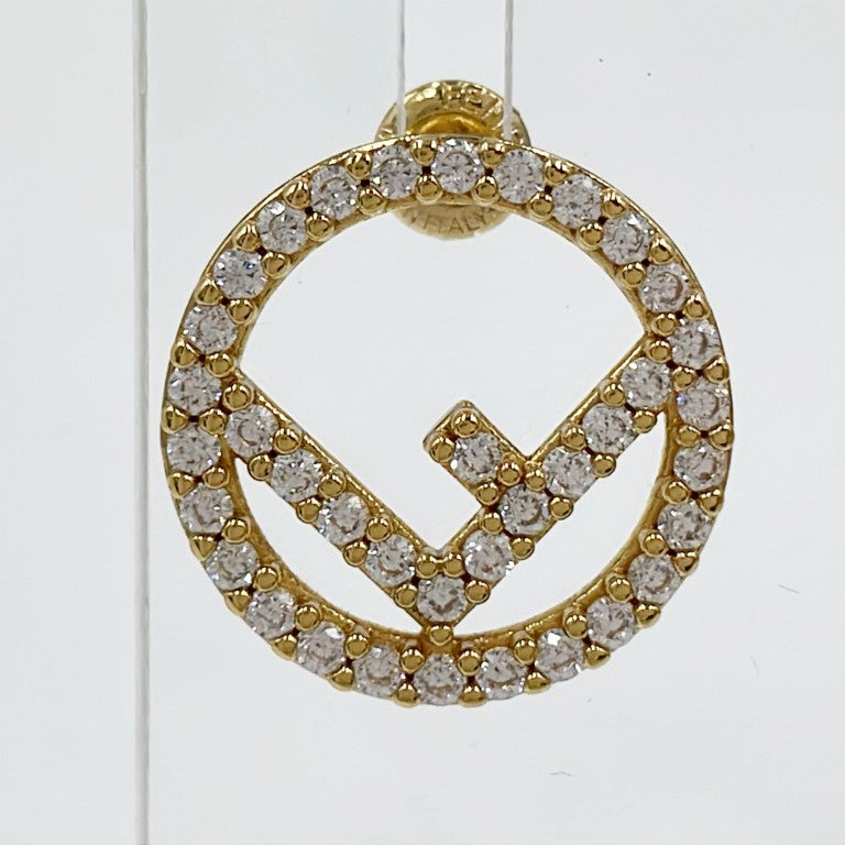 FENDI フェンディ ピアス エフイズ 8AH302 ゴールド メッキ レディース ラインストーン 美品