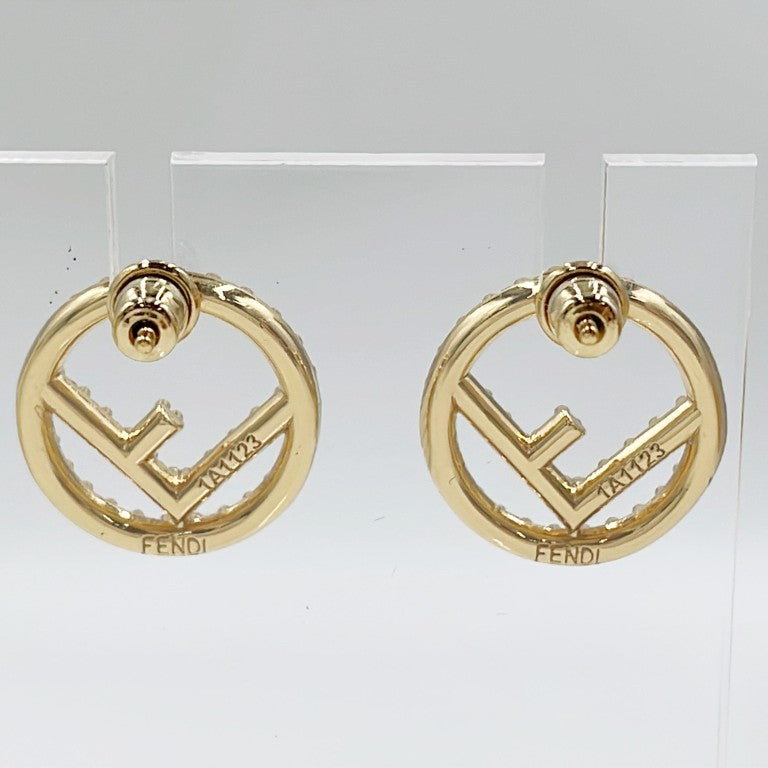 FENDI フェンディ ピアス エフイズ 8AH302 ゴールド メッキ レディース ラインストーン 美品