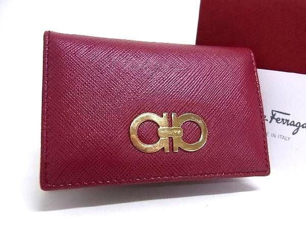 Salvatore Ferragamo フェラガモ カードケース ガンチーニ パスケース 22 C234 ワインレッド系 レザー レディース ゴールド金具 新品未使用展示品