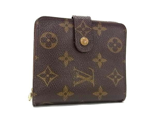 LOUIS VUITTON ルイヴィトン 二つ折り財布 モノグラム コンパクト ジップ M61667 ブラウン PVC レザー ユニセックス ゴールド金具