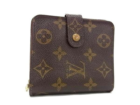 LOUIS VUITTON ルイヴィトン 二つ折り財布 モノグラム コンパクト ジップ M61667 ブラウン PVC レザー ユニセックス ゴールド金具