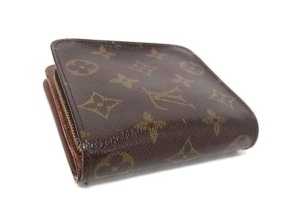 LOUIS VUITTON ルイヴィトン 二つ折り財布 モノグラム コンパクト ジップ M61667 ブラウン PVC レザー ユニセックス ゴールド金具