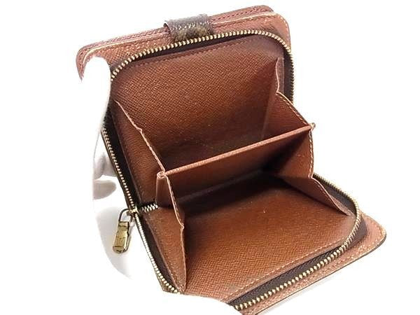LOUIS VUITTON ルイヴィトン 二つ折り財布 モノグラム コンパクト ジップ M61667 ブラウン PVC レザー ユニセックス ゴールド金具