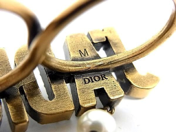 ChristianDior クリスチャンディオール 指輪 J'A DIOR ダブルフィンガーリング ゴールド メタル ラインストーン フェイクパール レディース 超美品