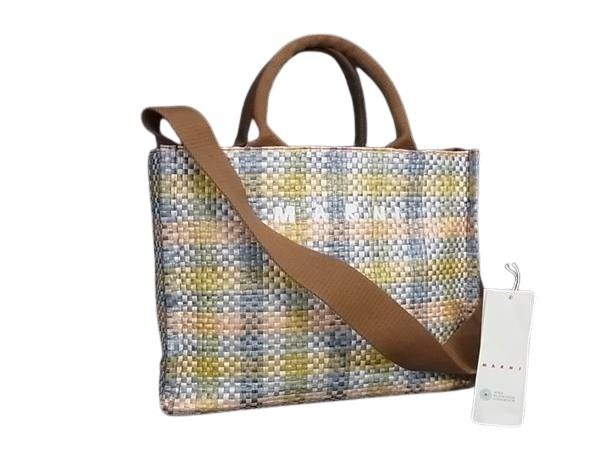 MARNI マルニ ハンドバッグ EASTWEST スモール トートバッグ SHMP0077U5 マルチカラー ラフィア レディース 2WAY ショルダーバッグ 美品