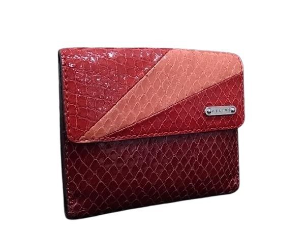 CELINE セリーヌ 財布 二つ折り財布 レッド系 パイソン レザー レディース Wホック 美品