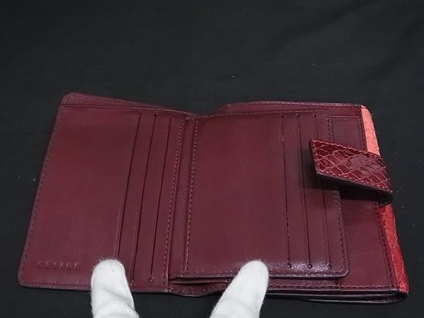 CELINE セリーヌ 財布 二つ折り財布 レッド系 パイソン レザー レディース Wホック 美品