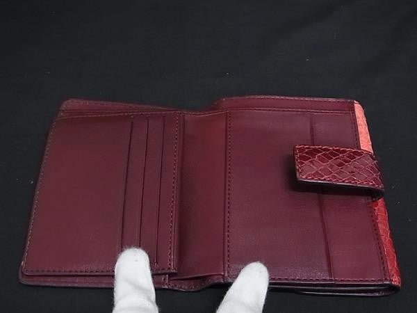 CELINE セリーヌ 財布 二つ折り財布 レッド系 パイソン レザー レディース Wホック 美品