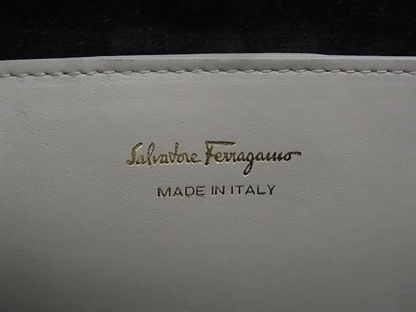 SALVATORE FERRAGAMO フェラガモ ハンドバッグ ガンチーニ EE-21 H110 グレージュ系 レザー レディース 2WAY ショルダーバッグ ゴールド金具 美品