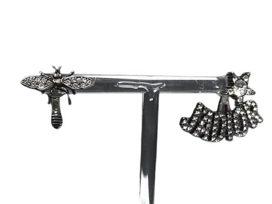 ChristianDior ディオール ピアス ジャディオール ブラック系 メタル レディース ラインストーン 蜂 ビー スター 美品