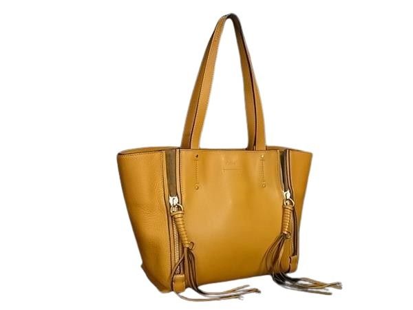 CHLOE クロエ トートバッグ マイロ イエロー系 レザー レディース ハンドバッグ フリンジ 美品