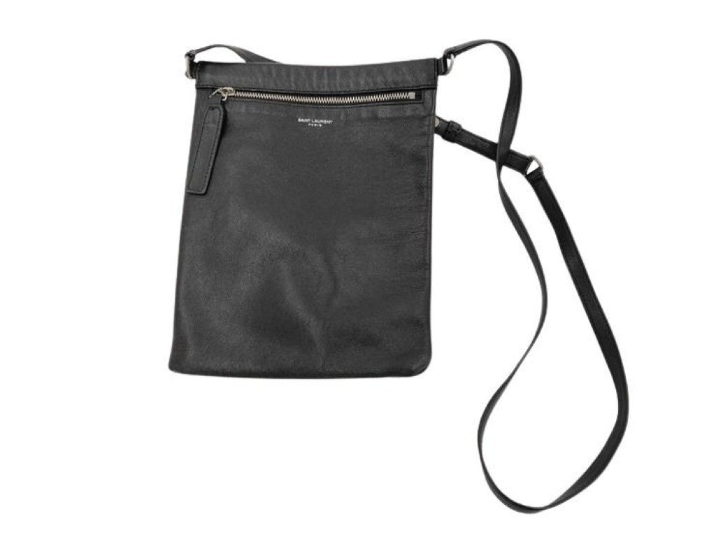 SAINT LAURENT PARIS サンローランパリ ショルダーバッグ 581697 ブラック系 レザー ユニセックス サコッシュ 斜め掛け 美品