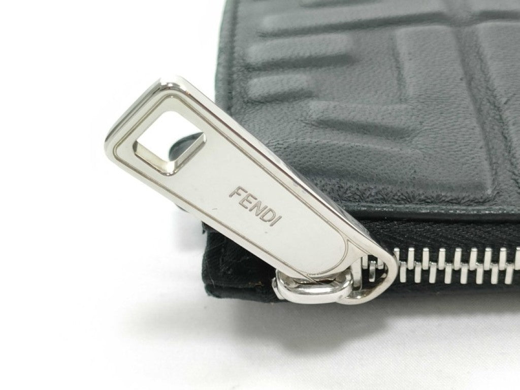 FENDI フェンディ クラッチバッグ ズッカ 7VA491 ブラック系 レザー メンズ セカンドバッグ シルバー金具 美品