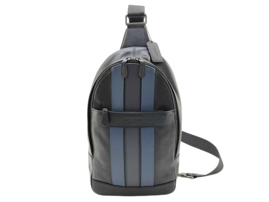 COACH コーチ ボディバッグ F23215 ブラック ブルー系 レザー メンズ ショルダーバッグ 美品