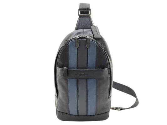 COACH コーチ ボディバッグ F23215 ブラック ブルー系 レザー メンズ ショルダーバッグ 美品