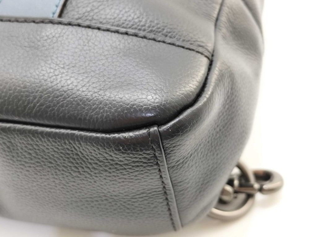 COACH コーチ ボディバッグ F23215 ブラック ブルー系 レザー メンズ ショルダーバッグ 美品