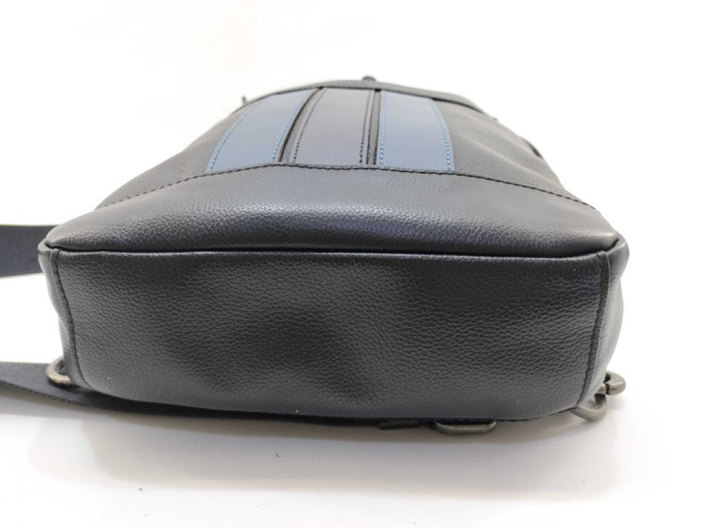 COACH コーチ ボディバッグ F23215 ブラック ブルー系 レザー メンズ ショルダーバッグ 美品