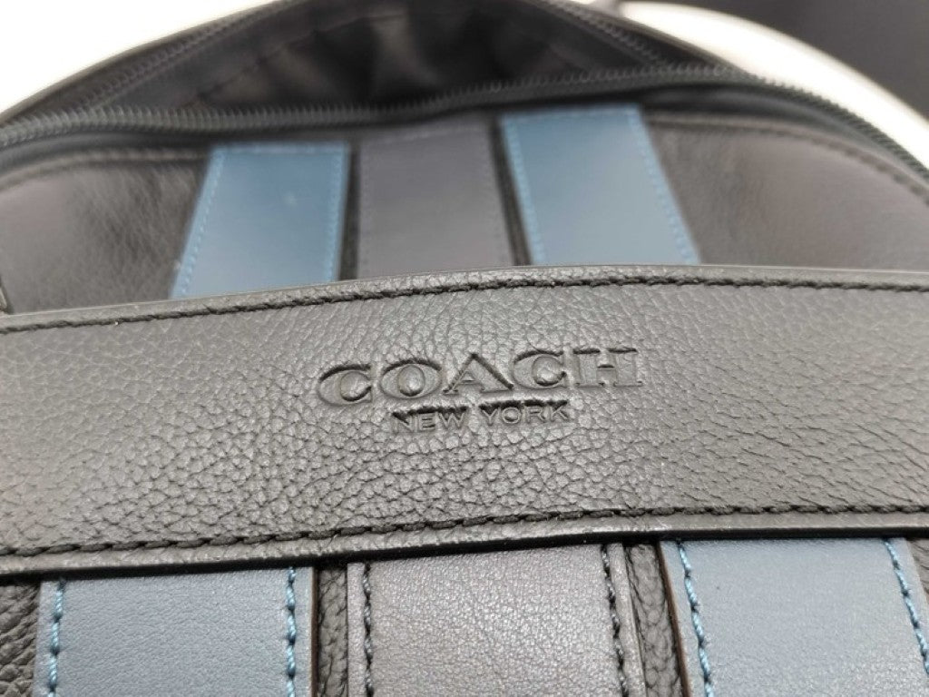 COACH コーチ ボディバッグ F23215 ブラック ブルー系 レザー メンズ ショルダーバッグ 美品