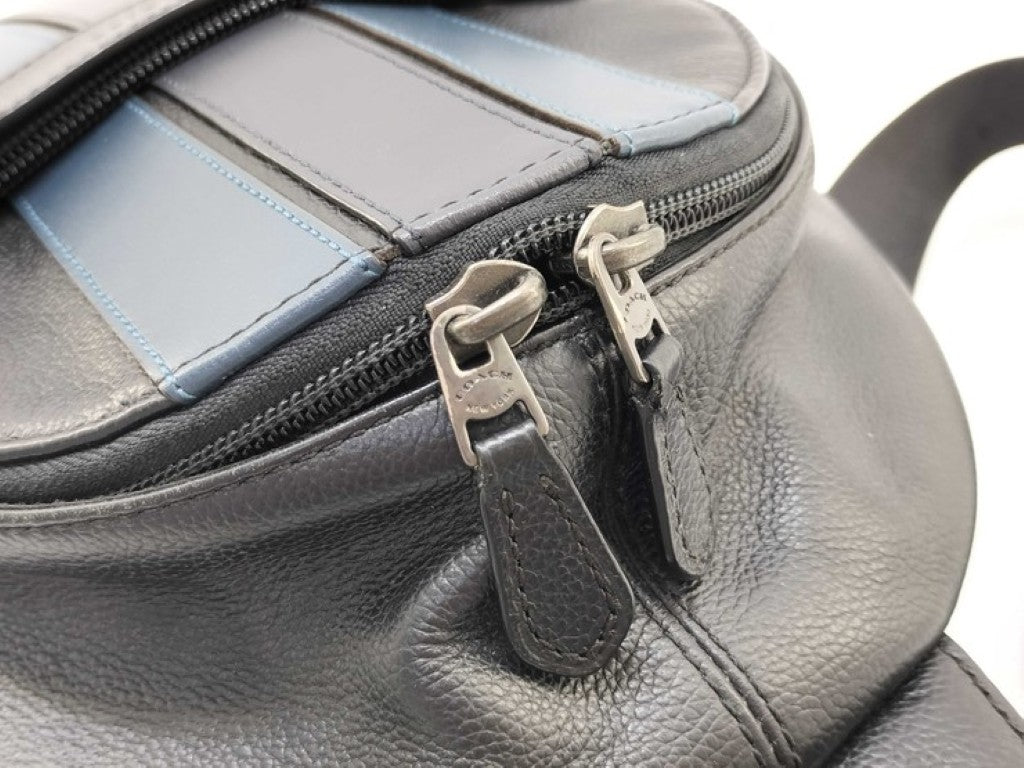 COACH コーチ ボディバッグ F23215 ブラック ブルー系 レザー メンズ ショルダーバッグ 美品