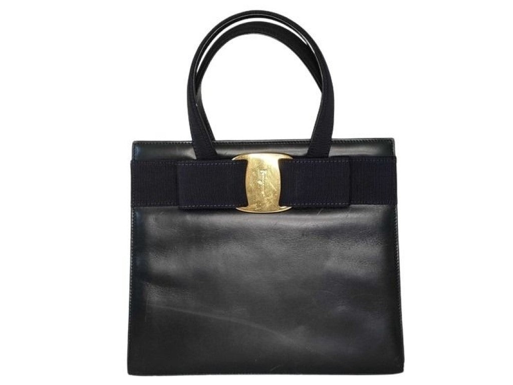 Salvatore Ferragamo フェラガモ ハンドバッグ ヴァラ BA214178 ネイビー系 レザー レディース ゴールド金具