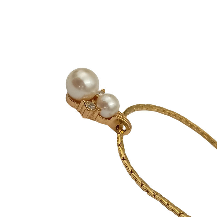 Christian Dior ディオール ネックレス ゴールド系 メタル レディース ラインストーン フェイクパール 美品