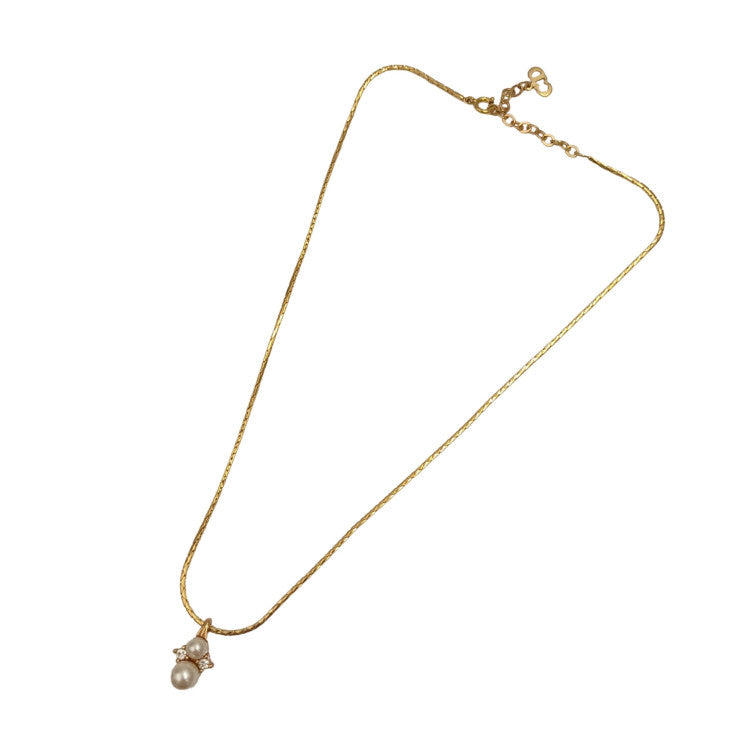 Christian Dior ディオール ネックレス ゴールド系 メタル レディース ラインストーン フェイクパール 美品