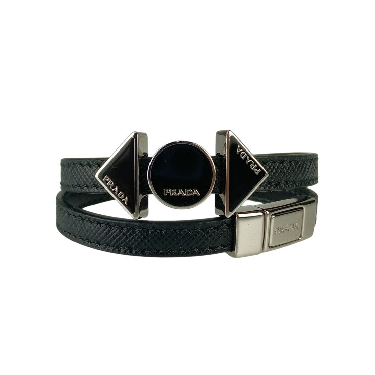 PRADA プラダ ブレスレット SAFFIANO 2IB363 NERO系 レザー ユニセックス シルバー金具 美品