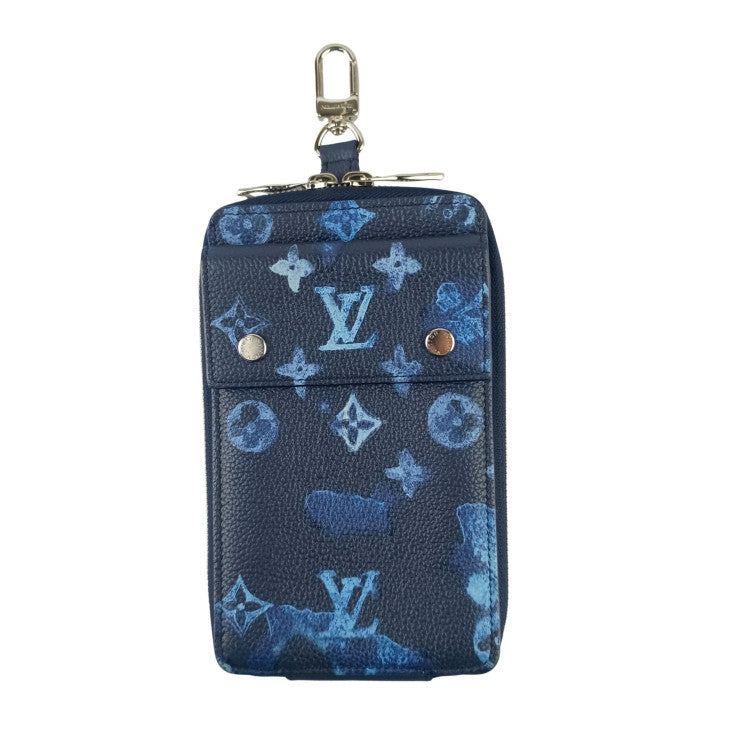 LOUIS VUITTON ルイヴィトン ポーチ フォンポーチ M80466 ブルー系 モノグラム・ウォーターカラー キャンバス メンズ フォンケース シルバー金具 超美品