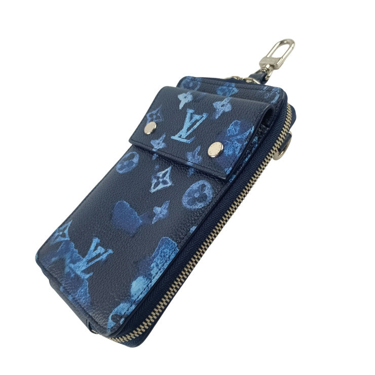 LOUIS VUITTON ルイヴィトン ポーチ フォンポーチ M80466 ブルー系 モノグラム・ウォーターカラー キャンバス メンズ フォンケース シルバー金具 超美品