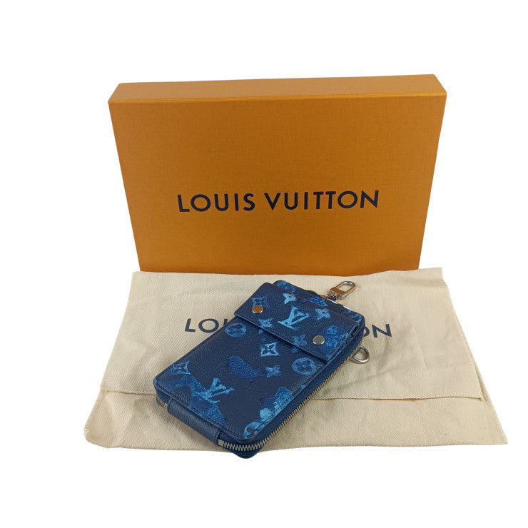 LOUIS VUITTON ルイヴィトン ポーチ フォンポーチ M80466 ブルー系 モノグラム・ウォーターカラー キャンバス メンズ フォンケース シルバー金具 超美品