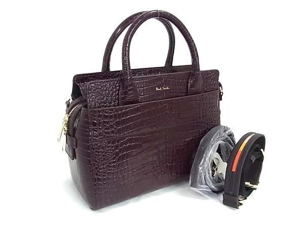 Paul Smith ポールスミス ハンドバッグ 2WAYバッグ PWR412 ワイン系 クロコ型押しレザー レディース ショルダーバッグ ゴールド金具 新品未使用展示品
