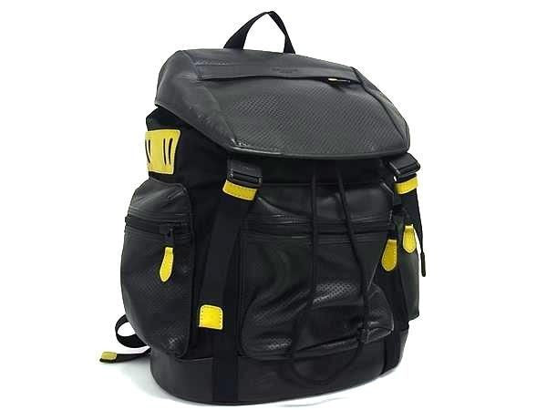 COACH コーチ リュックサック パーフォレイテッド レザー バックパック F72018 ブラック イエロー系 レザー ナイロン メンズ バックパック 美品