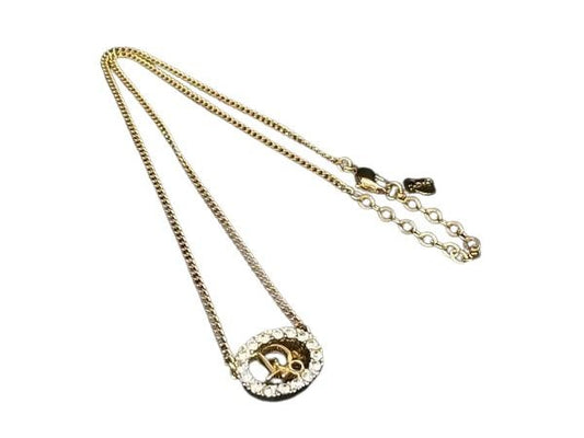Christian Dior クリスチャンディオール ネックレス ロゴ ゴールド系 メタル ラインストーン レディース ヴィンテージ 超美品