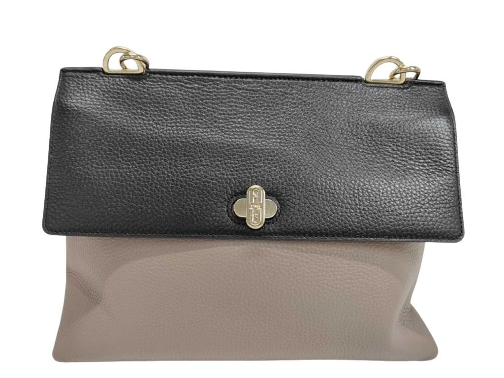FURLA フルラ ショルダーバッグ DANAE M Hobo ブラック グレージュ系 レザー レディース ゴールド金具 美品
