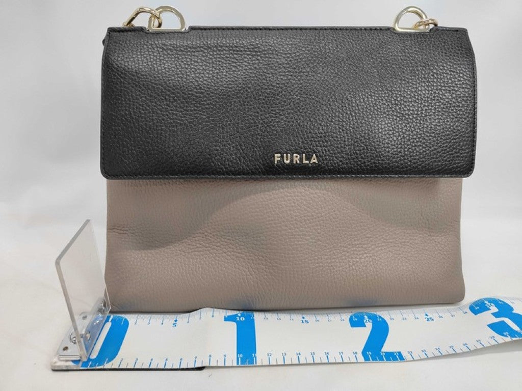 FURLA フルラ ショルダーバッグ DANAE M Hobo ブラック グレージュ系 レザー レディース ゴールド金具 美品