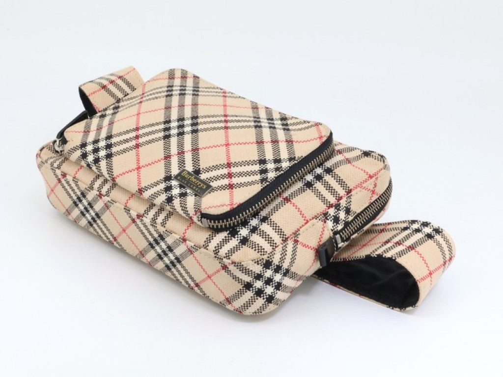 BURBERRY バーバリー ウエストバッグ BLUE LABEL ベージュ系 キャンバス レディース ノバチェック 美品