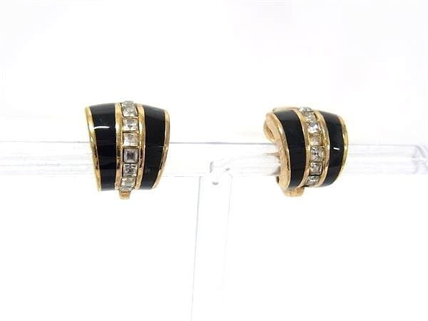 ChristianDior クリスチャンディオール イヤリング ゴールド ブラック系 メタル エナメル ラインストーン レディース ヴィンテージ 美品