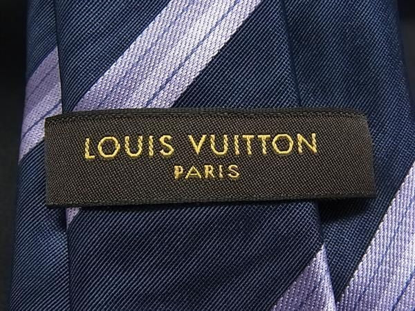 LOUIS VUITTON ルイヴィトン ネクタイ クラヴァット ネイビー系 × パープル系 シルク100% メンズ ストライプ 超美品